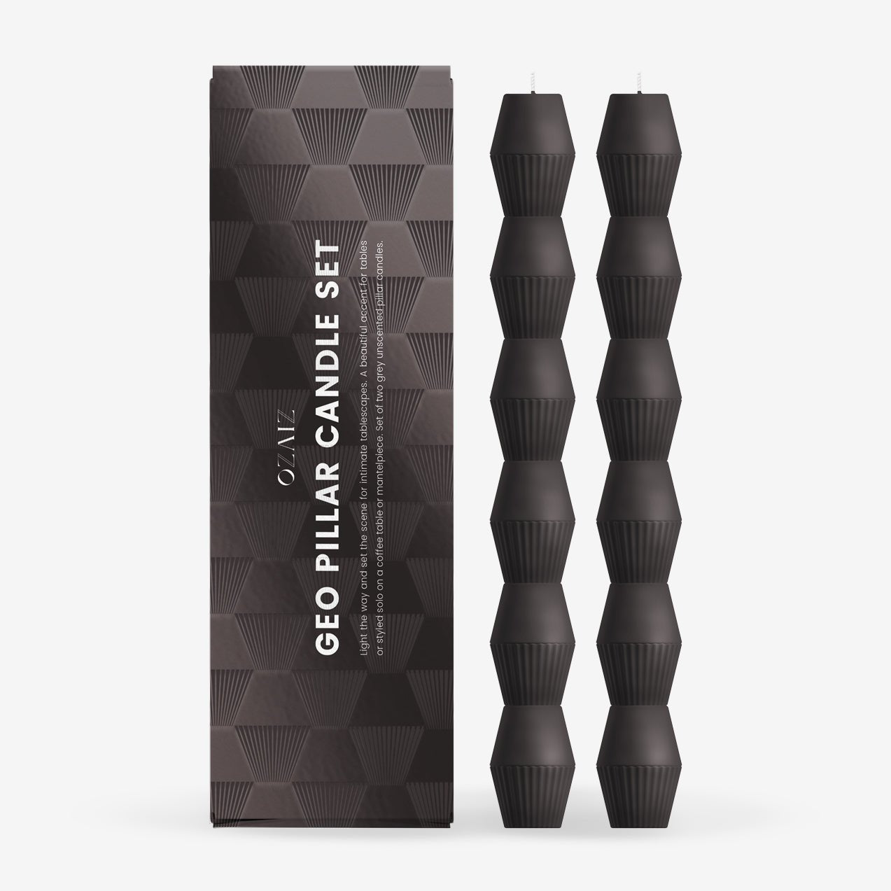 Charcoal  Geometric Pillar Candle (Set of 2).