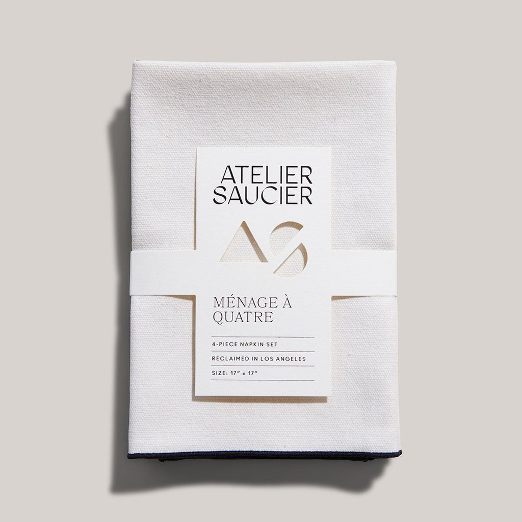 Cream Burlap Noir Napkins | Set of 4 - Shop_nameATELIER SAUCIER