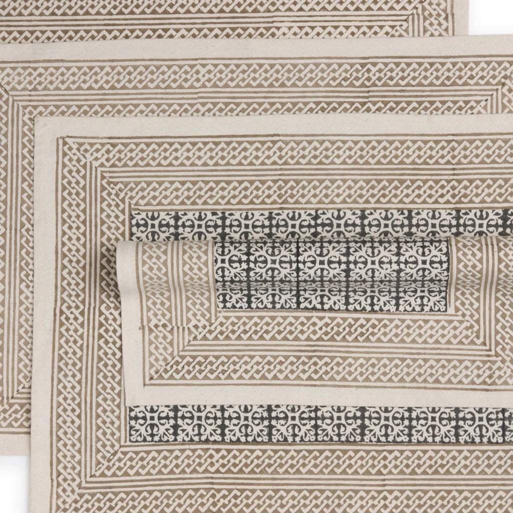 WHISPERWOOD Placemats. Set of 4. 100% Kora Cotton – Hand Block Printed – Fair Trade – Artisan Made