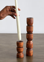 Totem Pine Wood Taper Candlestick Holder