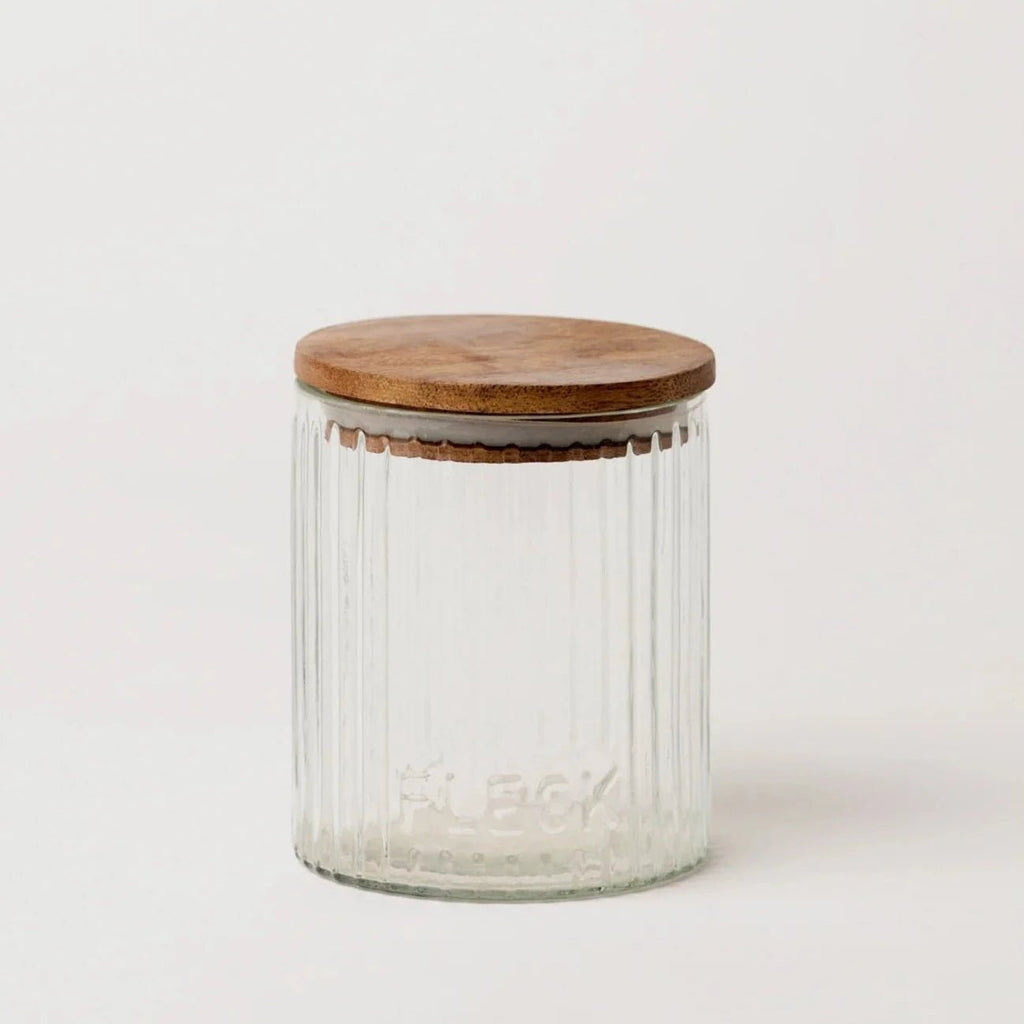 Fluted Glass Storage Jars - set of 3 - dwellandremainFleck