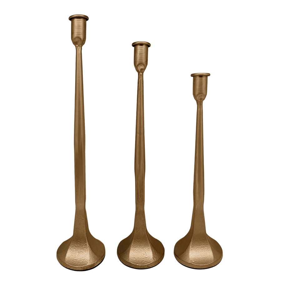 Gold Cast Iron Taper Candle Holders.