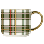 Green Plaid 14oz. Gold Handle Coffee Mug.
