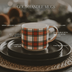 Green Plaid 14oz. Gold Handle Coffee Mug.