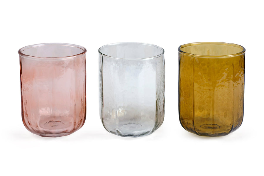 Hammered Water Glass , Natural - 4 X 3 Inches.