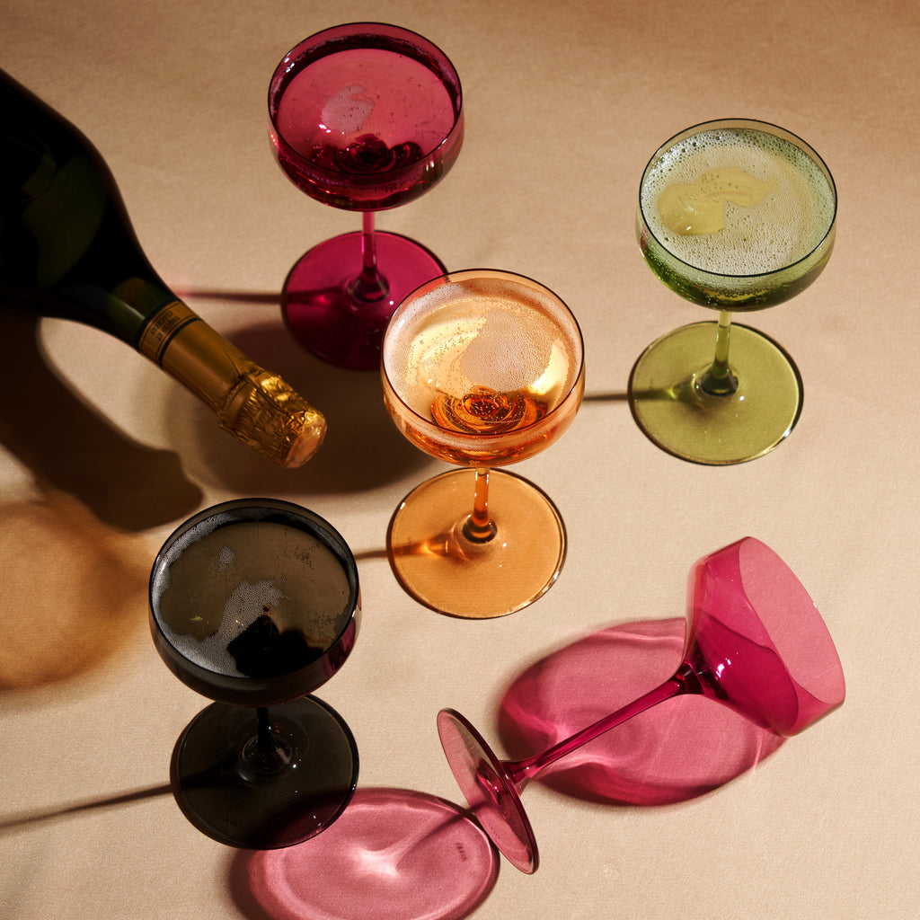 Reserve Nouveau Crystal Coupe Glasses in Amber Set of 2.