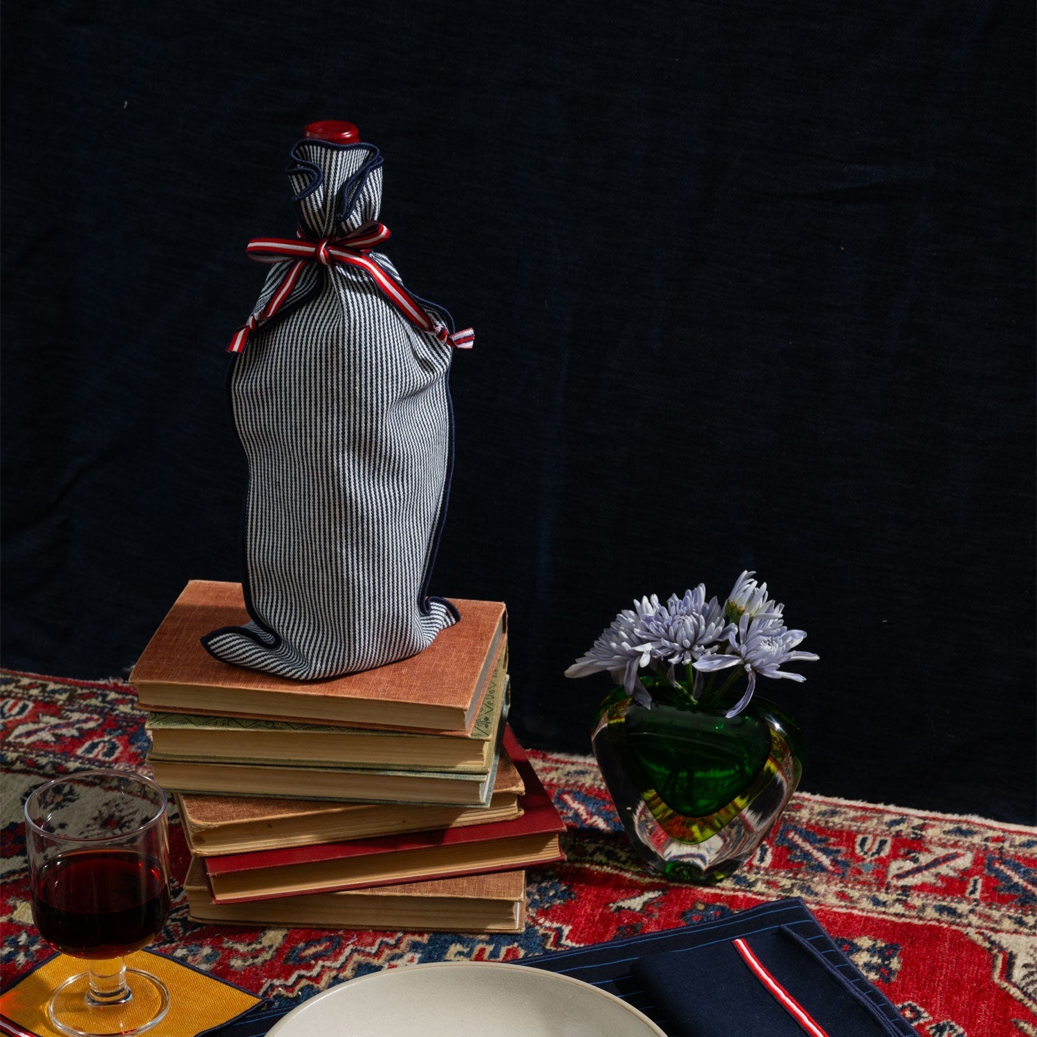 Indigo Stripe Bottle Bag - Shop_nameATELIER SAUCIER