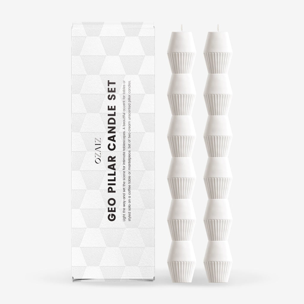 Ivory Geometric Pillar Candle (Set of 2).