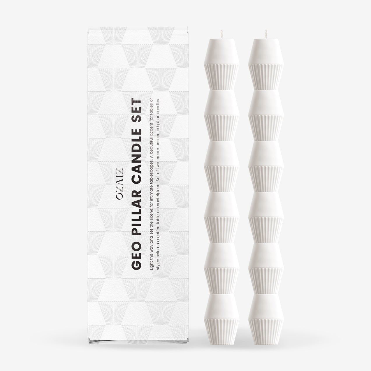 Ivory Geometric Pillar Candle (Set of 2).