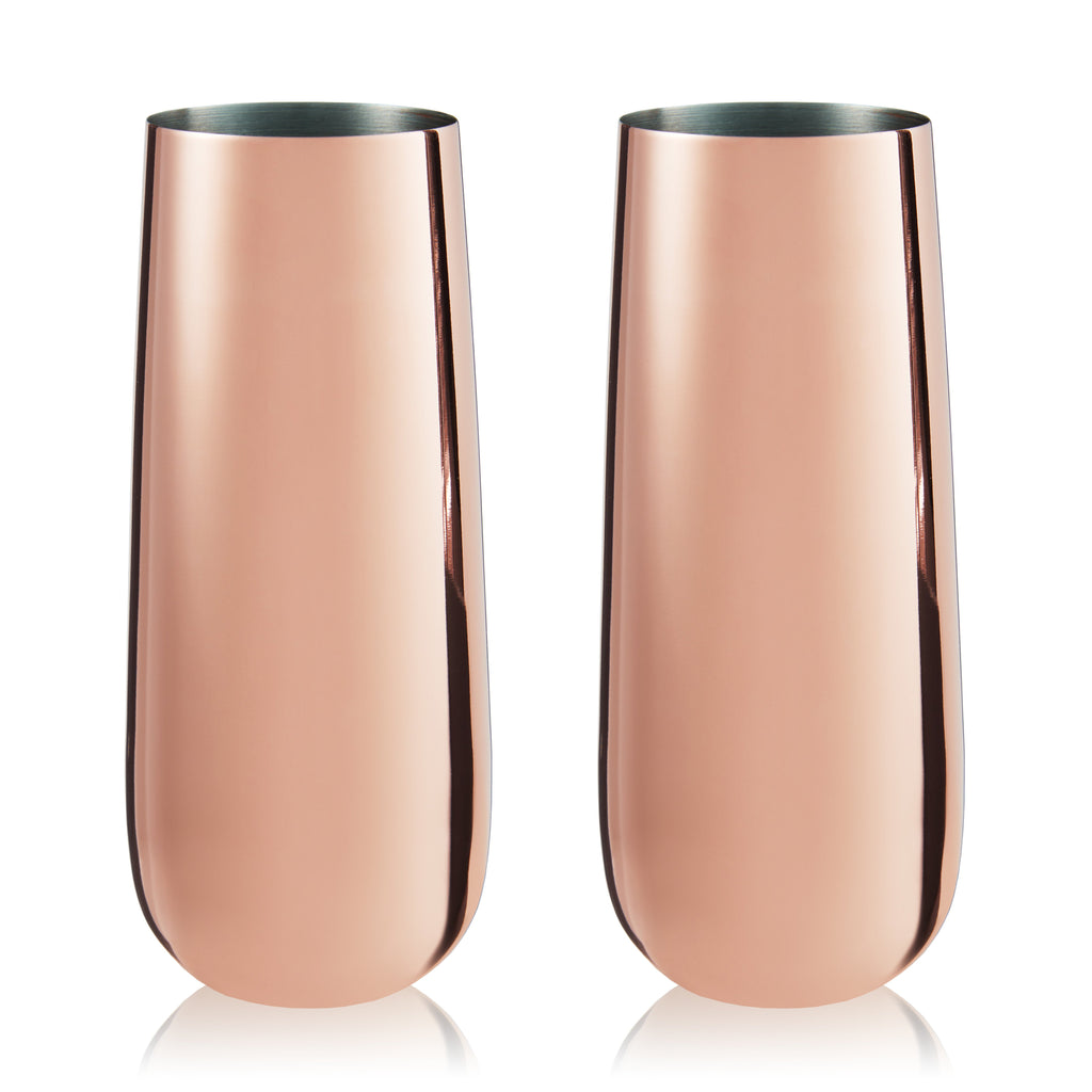 Stainless Steel Stemless Champagne Flutes in Copper Set of 2.