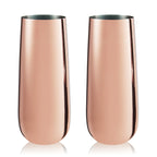 Stainless Steel Stemless Champagne Flutes in Copper Set of 2.