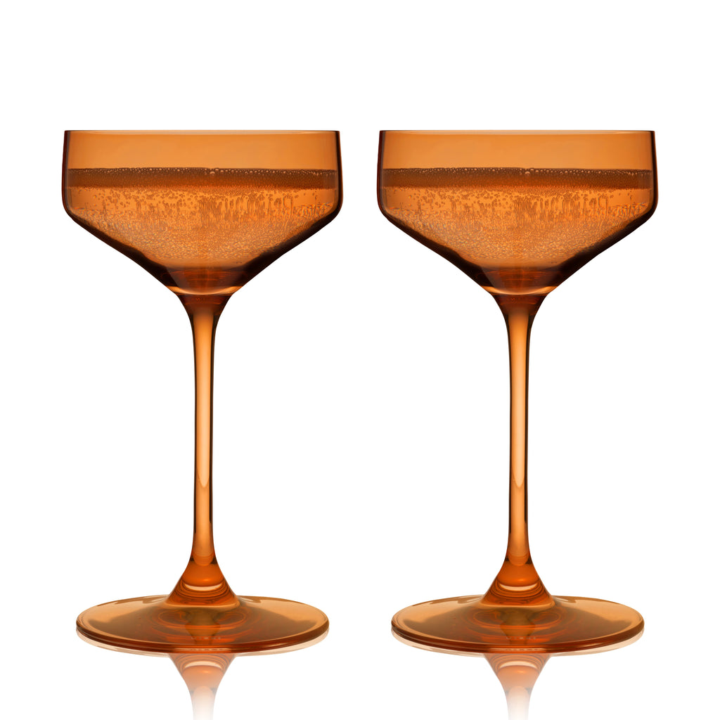 Reserve Nouveau Crystal Coupe Glasses in Amber Set of 2.
