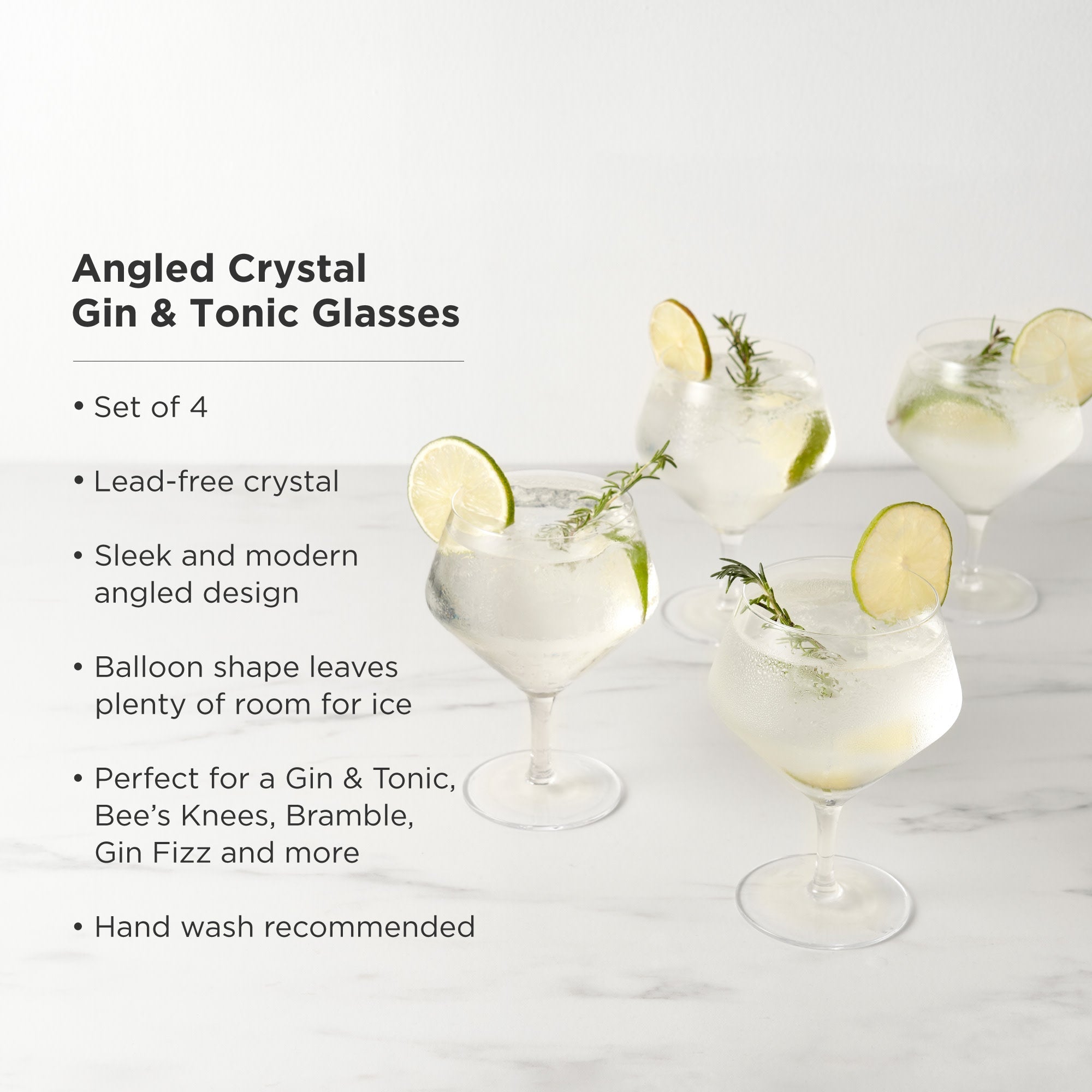 Raye Angled Crystal Gin & Tonic Glasses Set of 4.