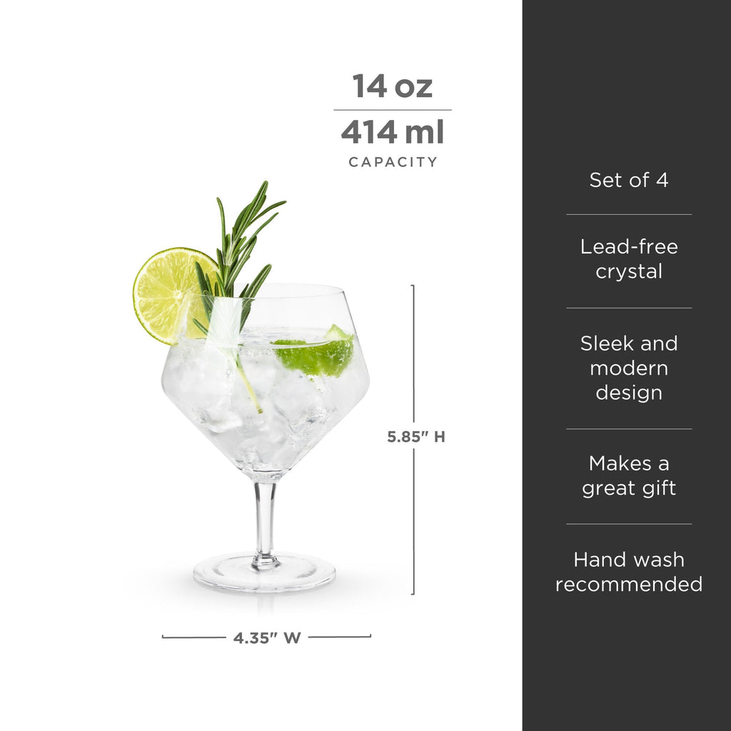 Raye Angled Crystal Gin & Tonic Glasses Set of 4.