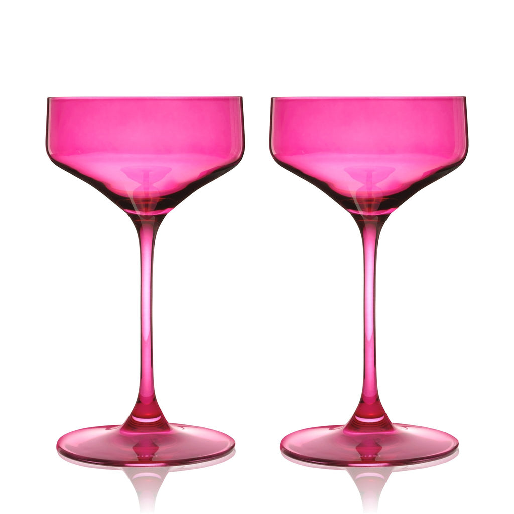 Reserve Nouveau Crystal Coupe Glasses in Berry Set of 2.