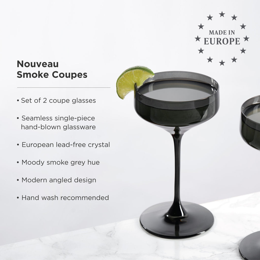 Reserve Nouveau Crystal Coupe Glasses in Smoke Set of 2.