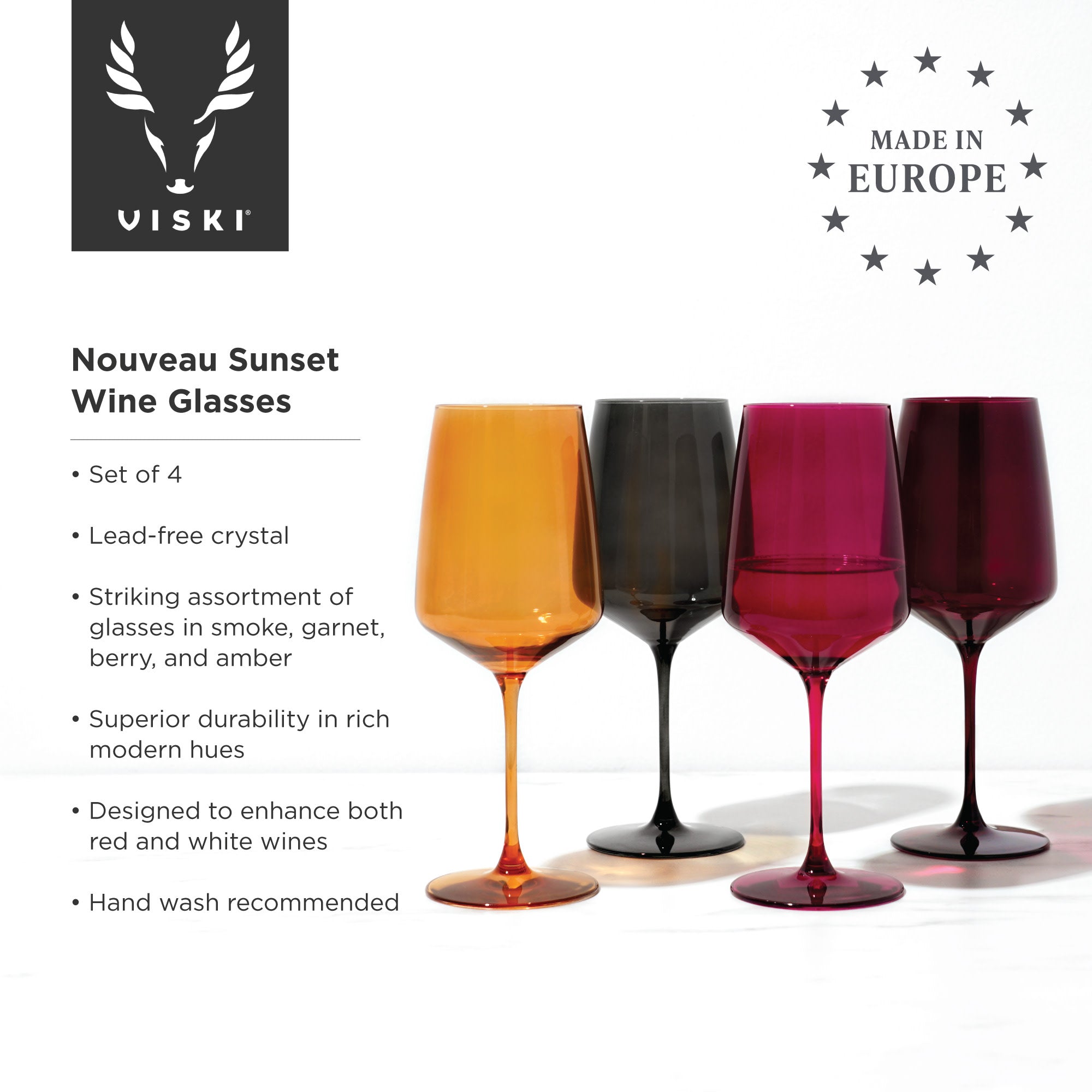 Reserve Nouveau Crystal Wine Glasses in Sunset Set of 4.