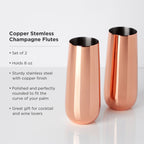 Stainless Steel Stemless Champagne Flutes in Copper Set of 2.