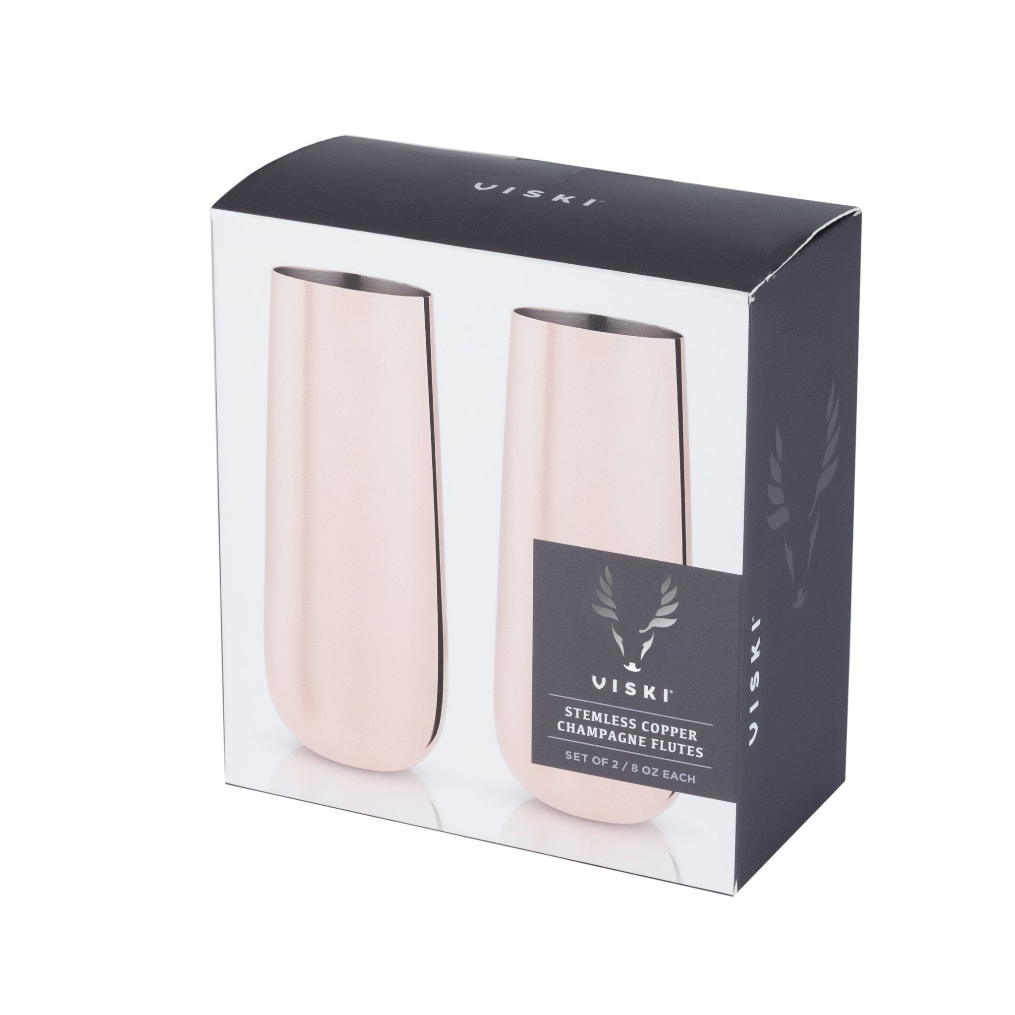 Stainless Steel Stemless Champagne Flutes in Copper Set of 2.