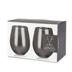 Stainless Steel Stemless Wine Glasses in Gunmetal Set of 2.