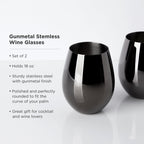 Stainless Steel Stemless Wine Glasses in Gunmetal Set of 2.