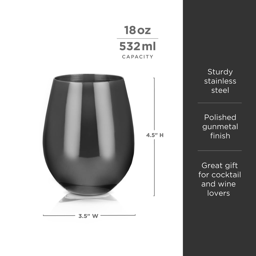 Stainless Steel Stemless Wine Glasses in Gunmetal Set of 2.