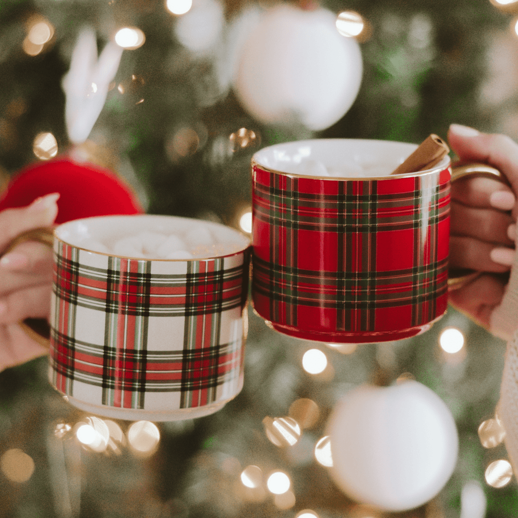 White Plaid 14oz. Gold Handle Coffee Mug - Shop_nameSweet Water Decor