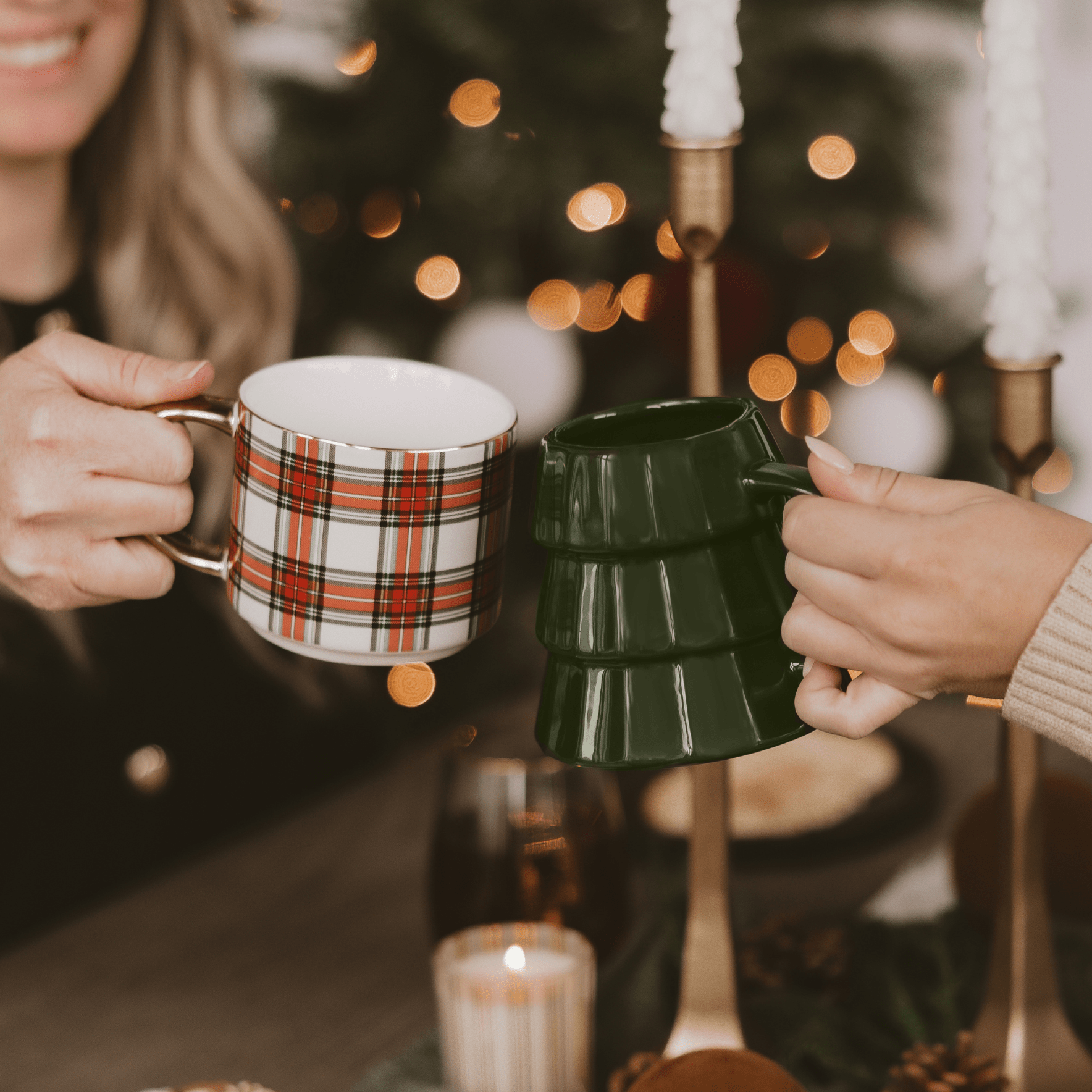 White Plaid 14oz. Gold Handle Coffee Mug - Shop_nameSweet Water Decor